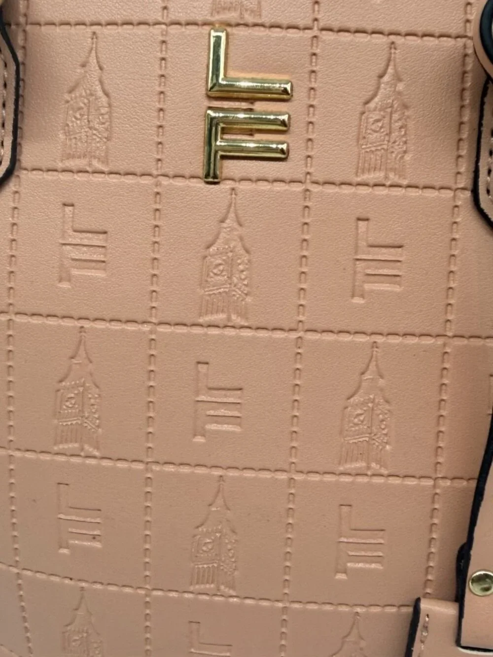 London Fog Salmon Dome Satchel Crossbody Handbag Embossed Architecture Print